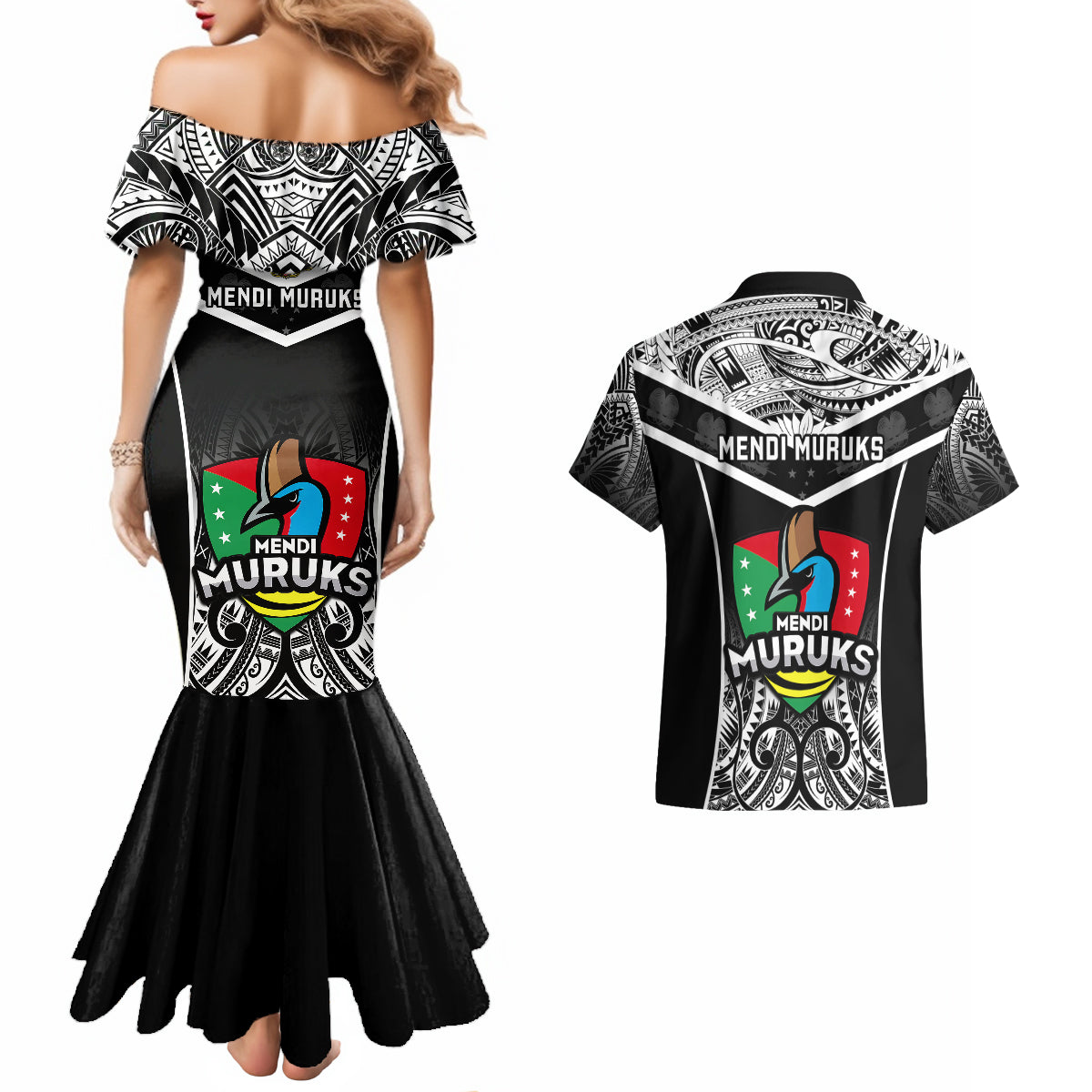 Papua New Guinea Rugby Couples Matching Mermaid Dress And Hawaiian Shirt Mendi Muruks PNG Polynesian Pattern - Wonder Print Shop