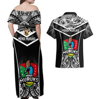 Papua New Guinea Rugby Couples Matching Off Shoulder Maxi Dress and Hawaiian Shirt Mendi Muruks PNG Polynesian Pattern - Wonder Print Shop