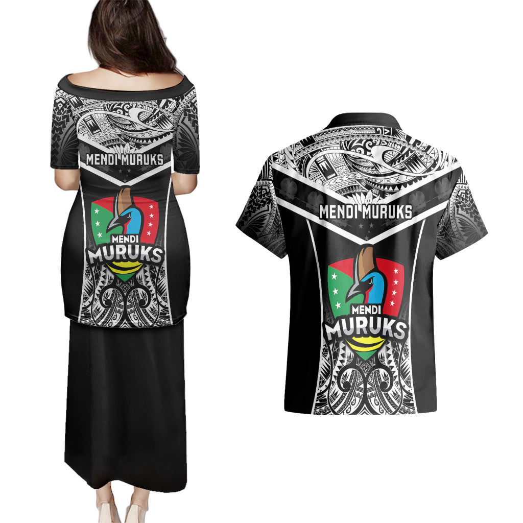 Papua New Guinea Rugby Couples Matching Puletasi Dress and Hawaiian Shirt Mendi Muruks PNG Polynesian Pattern - Wonder Print Shop