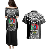 Papua New Guinea Rugby Couples Matching Puletasi Dress and Hawaiian Shirt Mendi Muruks PNG Polynesian Pattern - Wonder Print Shop