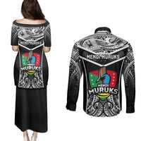 Papua New Guinea Rugby Couples Matching Puletasi Dress and Long Sleeve Button Shirts Mendi Muruks PNG Polynesian Pattern - Wonder Print Shop