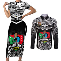 Papua New Guinea Rugby Couples Matching Short Sleeve Bodycon Dress and Long Sleeve Button Shirts Mendi Muruks PNG Polynesian Pattern - Wonder Print Shop