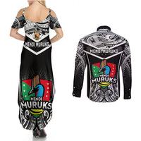Papua New Guinea Rugby Couples Matching Summer Maxi Dress and Long Sleeve Button Shirts Mendi Muruks PNG Polynesian Pattern - Wonder Print Shop
