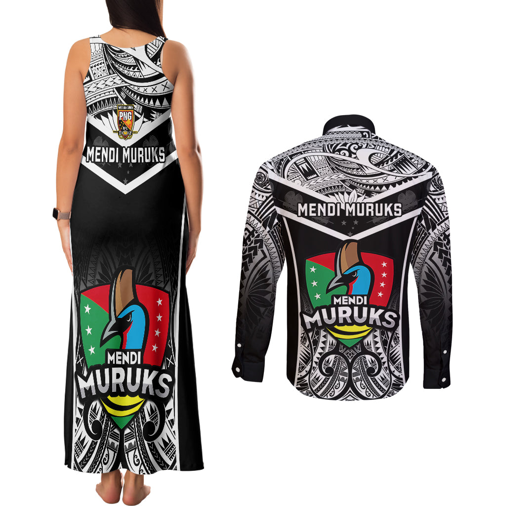 Papua New Guinea Rugby Couples Matching Tank Maxi Dress and Long Sleeve Button Shirts Mendi Muruks PNG Polynesian Pattern - Wonder Print Shop