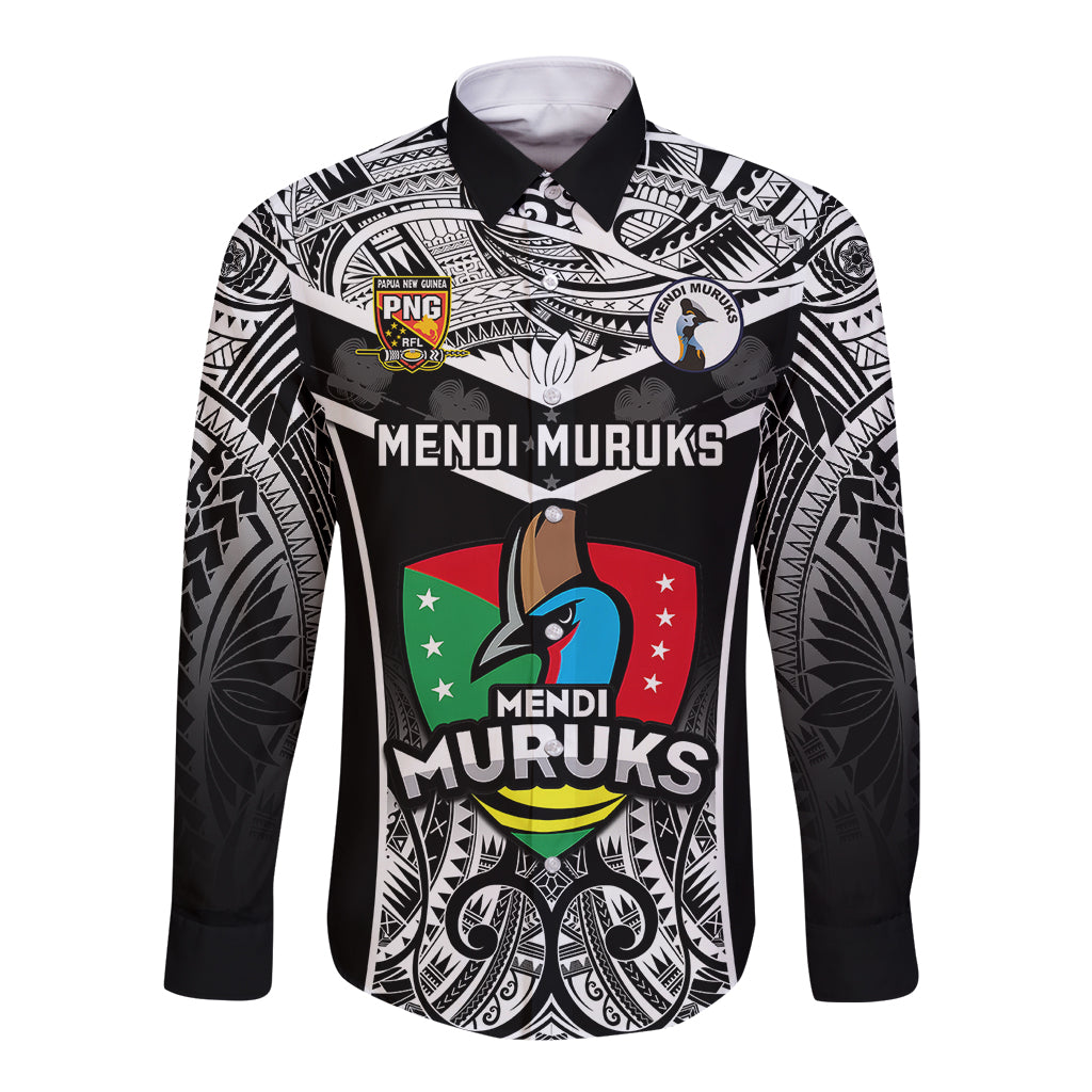 Papua New Guinea Rugby Long Sleeve Button Shirt Mendi Muruks PNG Polynesian Pattern - Wonder Print Shop