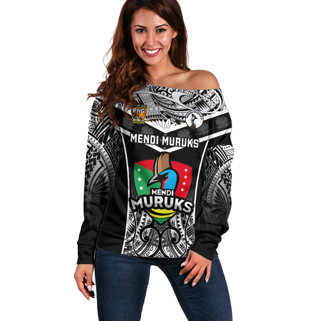 Papua New Guinea Rugby Off Shoulder Sweater Mendi Muruks PNG Polynesian Pattern - Wonder Print Shop