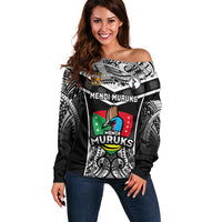 Papua New Guinea Rugby Off Shoulder Sweater Mendi Muruks PNG Polynesian Pattern - Wonder Print Shop