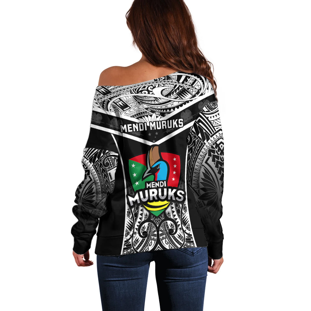 Papua New Guinea Rugby Off Shoulder Sweater Mendi Muruks PNG Polynesian Pattern - Wonder Print Shop