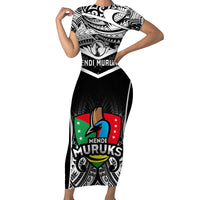 Papua New Guinea Rugby Short Sleeve Bodycon Dress Mendi Muruks PNG Polynesian Pattern - Wonder Print Shop