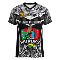 Papua New Guinea Rugby Women V Neck T Shirt Mendi Muruks PNG Polynesian Pattern - Wonder Print Shop