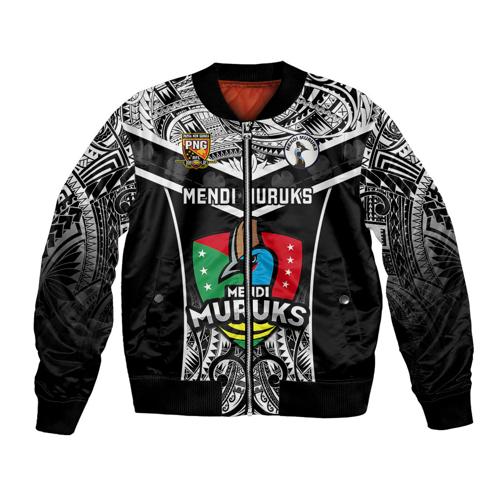 Custom Papua New Guinea Rugby Bomber Jacket Mendi Muruks PNG Polynesian Pattern - Wonder Print Shop