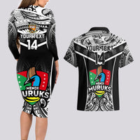 Custom Papua New Guinea Rugby Couples Matching Long Sleeve Bodycon Dress and Hawaiian Shirt Mendi Muruks PNG Polynesian Pattern - Wonder Print Shop