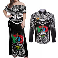 Custom Papua New Guinea Rugby Couples Matching Off Shoulder Maxi Dress and Long Sleeve Button Shirts Mendi Muruks PNG Polynesian Pattern - Wonder Print Shop