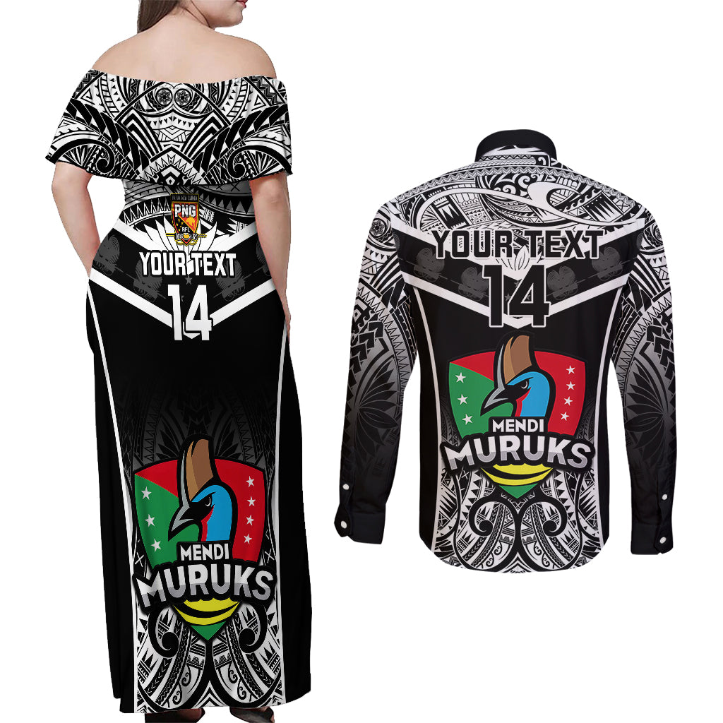 Custom Papua New Guinea Rugby Couples Matching Off Shoulder Maxi Dress and Long Sleeve Button Shirts Mendi Muruks PNG Polynesian Pattern - Wonder Print Shop