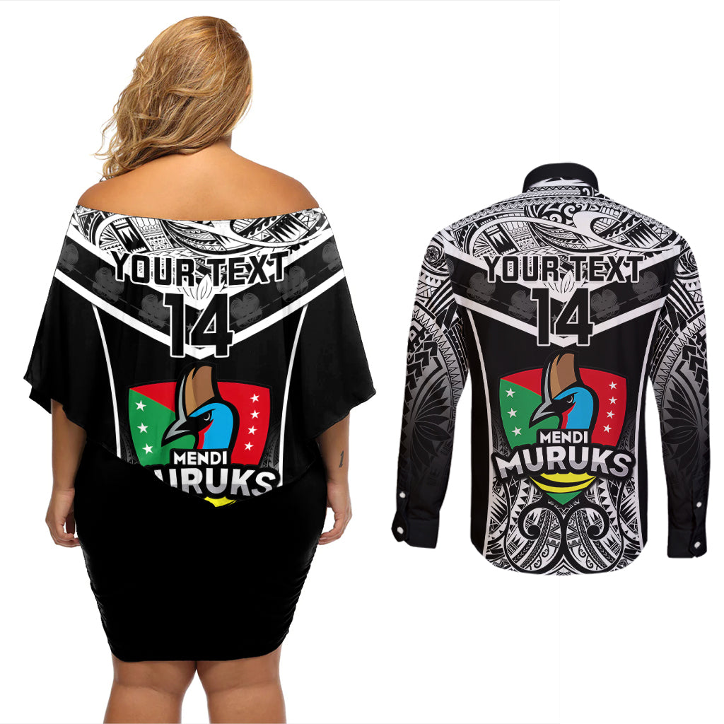 Custom Papua New Guinea Rugby Couples Matching Off Shoulder Short Dress and Long Sleeve Button Shirts Mendi Muruks PNG Polynesian Pattern - Wonder Print Shop