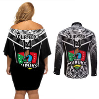 Custom Papua New Guinea Rugby Couples Matching Off Shoulder Short Dress and Long Sleeve Button Shirts Mendi Muruks PNG Polynesian Pattern - Wonder Print Shop