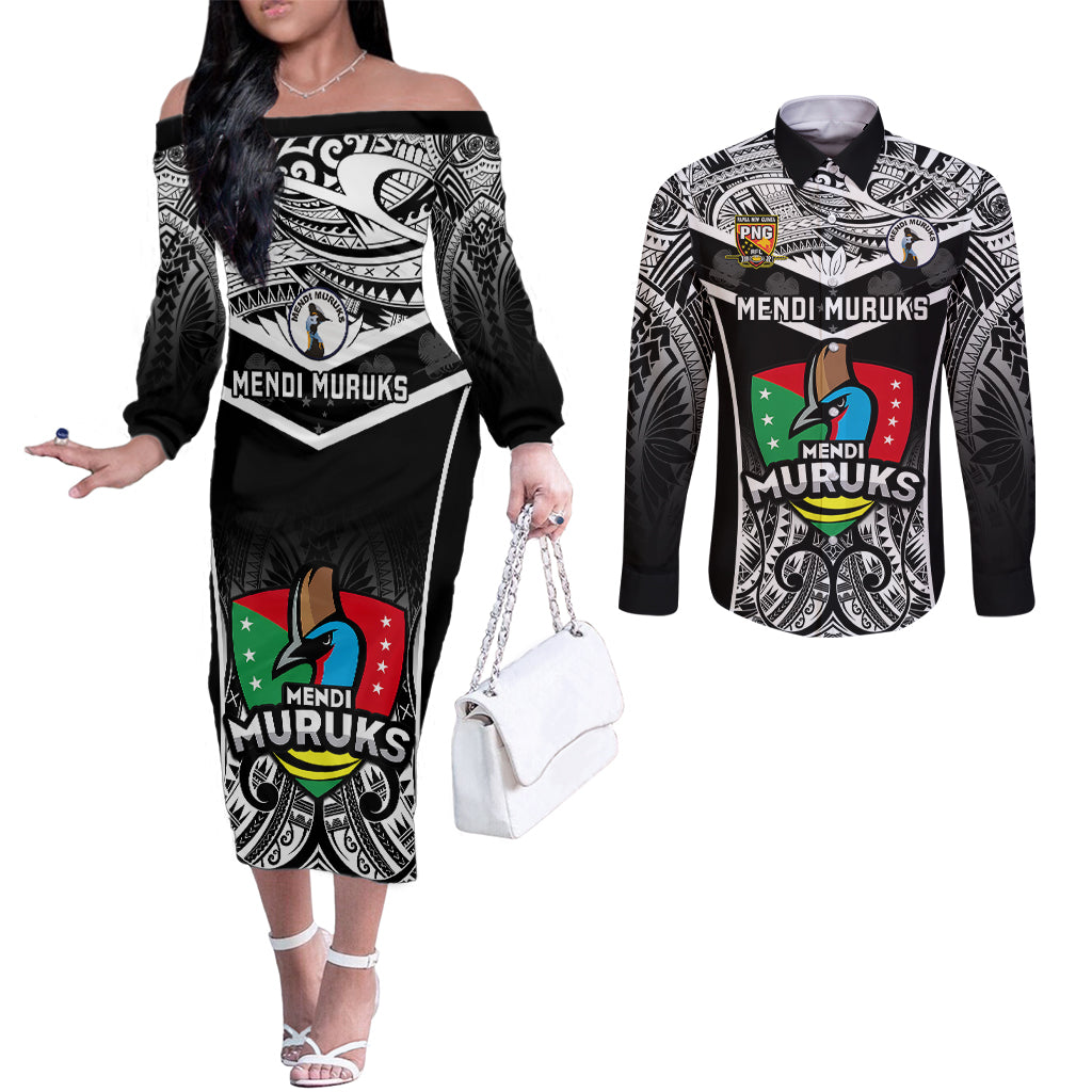 custom-papua-new-guinea-rugby-couples-matching-off-the-shoulder-long-sleeve-dress-and-long-sleeve-button-shirts-mendi-muruks-png-polynesian-pattern