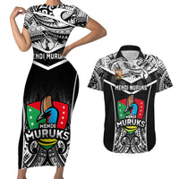 Custom Papua New Guinea Rugby Couples Matching Short Sleeve Bodycon Dress and Hawaiian Shirt Mendi Muruks PNG Polynesian Pattern - Wonder Print Shop