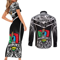 Custom Papua New Guinea Rugby Couples Matching Short Sleeve Bodycon Dress and Long Sleeve Button Shirts Mendi Muruks PNG Polynesian Pattern - Wonder Print Shop