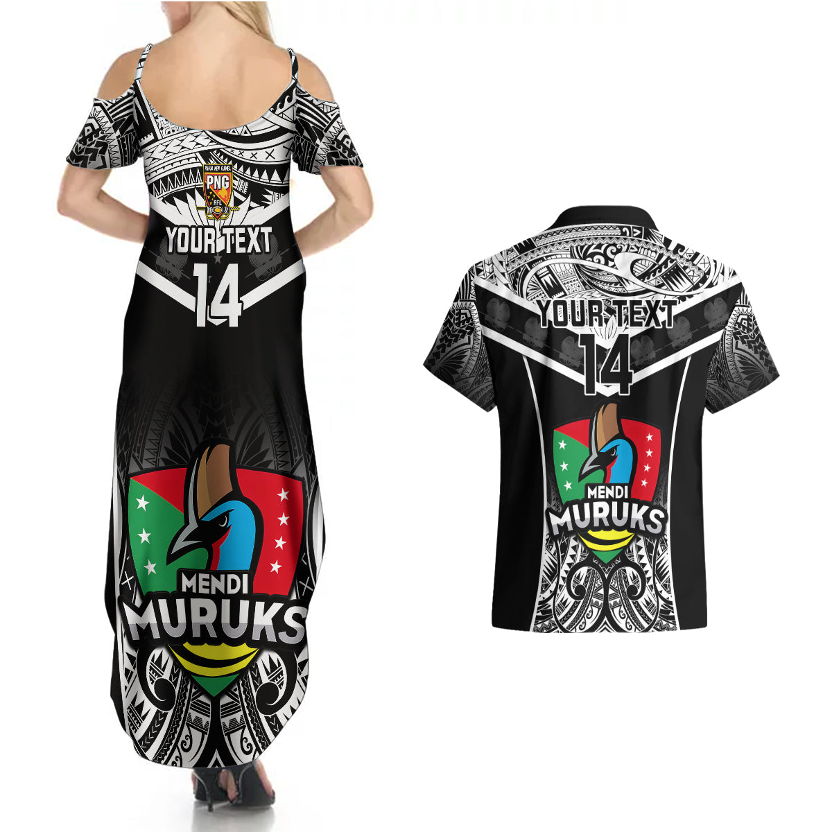 Custom Papua New Guinea Rugby Couples Matching Summer Maxi Dress and Hawaiian Shirt Mendi Muruks PNG Polynesian Pattern - Wonder Print Shop