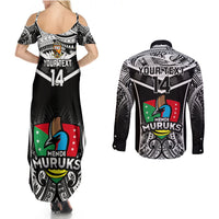 Custom Papua New Guinea Rugby Couples Matching Summer Maxi Dress and Long Sleeve Button Shirts Mendi Muruks PNG Polynesian Pattern - Wonder Print Shop