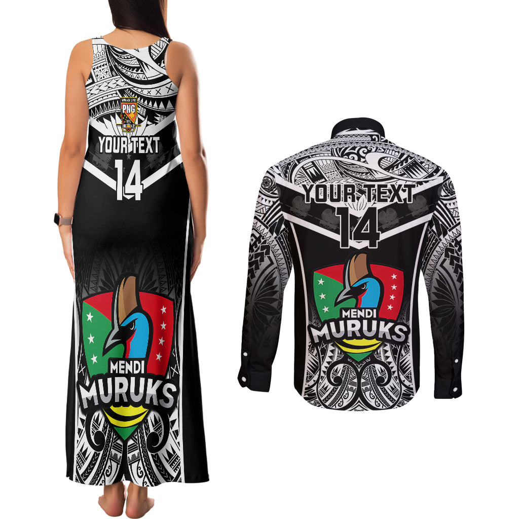 Custom Papua New Guinea Rugby Couples Matching Tank Maxi Dress and Long Sleeve Button Shirts Mendi Muruks PNG Polynesian Pattern - Wonder Print Shop