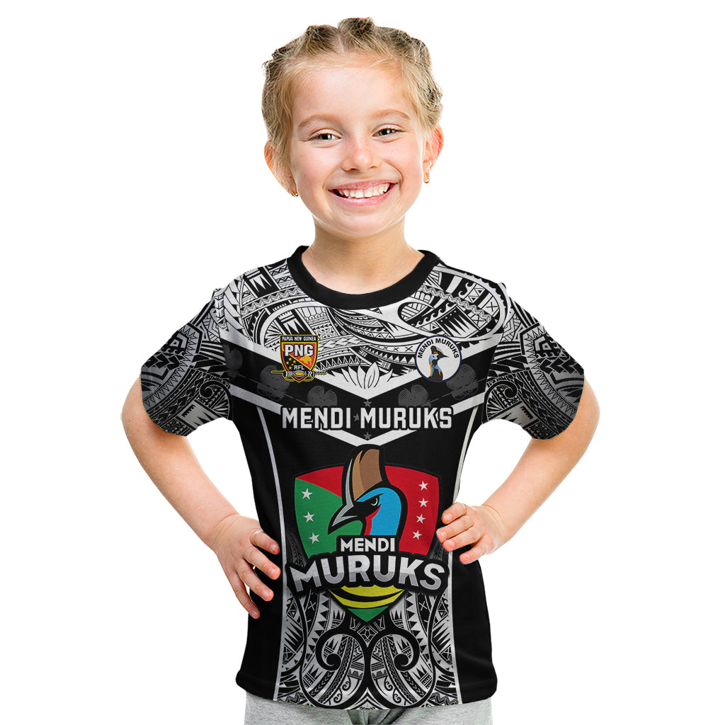 Custom Papua New Guinea Rugby Kid T Shirt Mendi Muruks PNG Polynesian Pattern - Wonder Print Shop