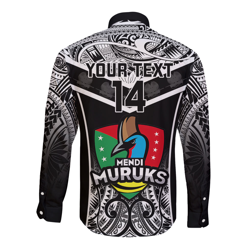 Custom Papua New Guinea Rugby Long Sleeve Button Shirt Mendi Muruks PNG Polynesian Pattern - Wonder Print Shop