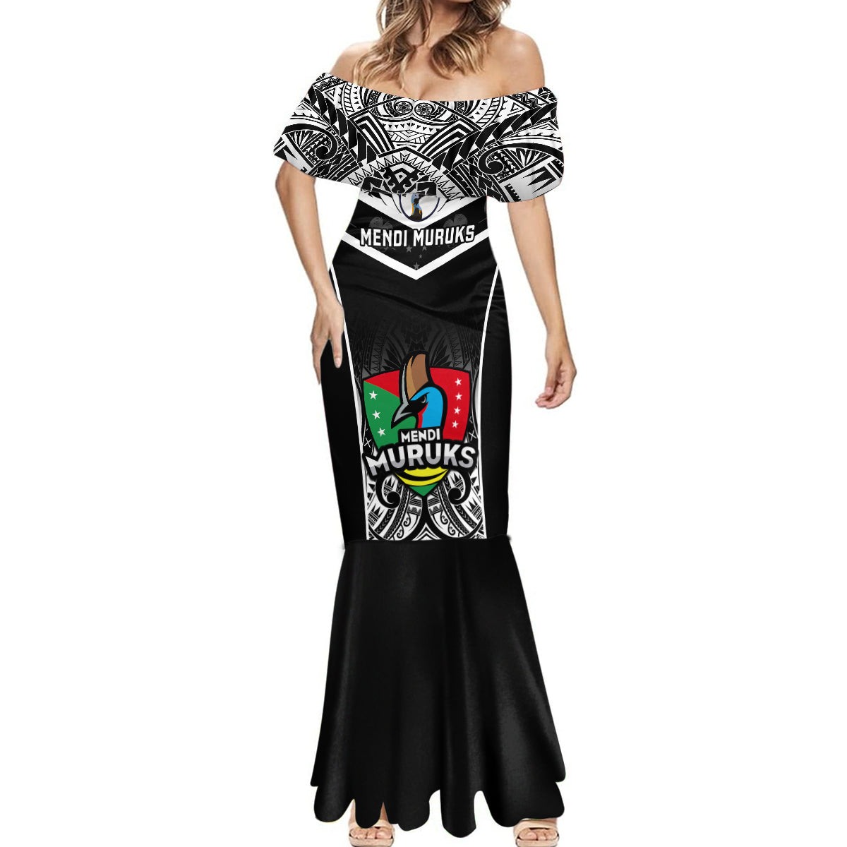 Custom Papua New Guinea Rugby Mermaid Dress Mendi Muruks PNG Polynesian Pattern - Wonder Print Shop