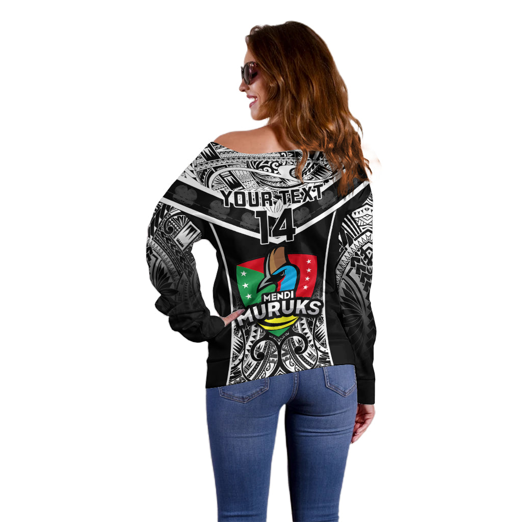 Custom Papua New Guinea Rugby Off Shoulder Sweater Mendi Muruks PNG Polynesian Pattern - Wonder Print Shop