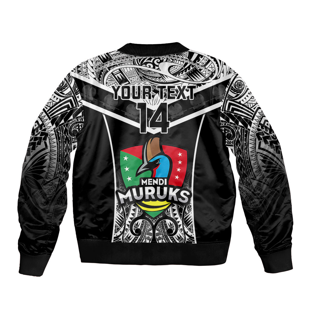 Custom Papua New Guinea Rugby Sleeve Zip Bomber Jacket Mendi Muruks PNG Polynesian Pattern - Wonder Print Shop