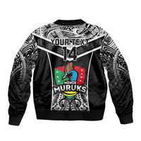 Custom Papua New Guinea Rugby Sleeve Zip Bomber Jacket Mendi Muruks PNG Polynesian Pattern - Wonder Print Shop