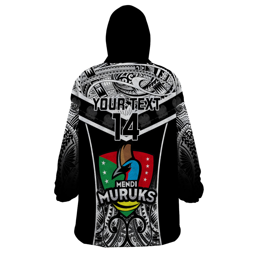 Custom Papua New Guinea Rugby Wearable Blanket Hoodie Mendi Muruks PNG Polynesian Pattern - Wonder Print Shop