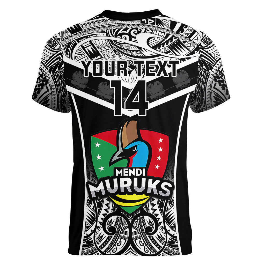 Custom Papua New Guinea Rugby Women V Neck T Shirt Mendi Muruks PNG Polynesian Pattern - Wonder Print Shop