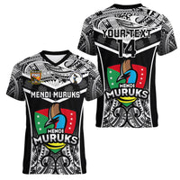Custom Papua New Guinea Rugby Women V Neck T Shirt Mendi Muruks PNG Polynesian Pattern - Wonder Print Shop