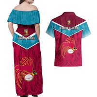 Papua New Guinea Rugby Couples Matching Off Shoulder Maxi Dress and Hawaiian Shirt Goroka Lahanis PNG Polynesian Pattern - Wonder Print Shop