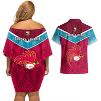 Papua New Guinea Rugby Couples Matching Off Shoulder Short Dress and Hawaiian Shirt Goroka Lahanis PNG Polynesian Pattern - Wonder Print Shop