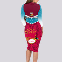 Papua New Guinea Rugby Long Sleeve Bodycon Dress Goroka Lahanis PNG Polynesian Pattern - Wonder Print Shop