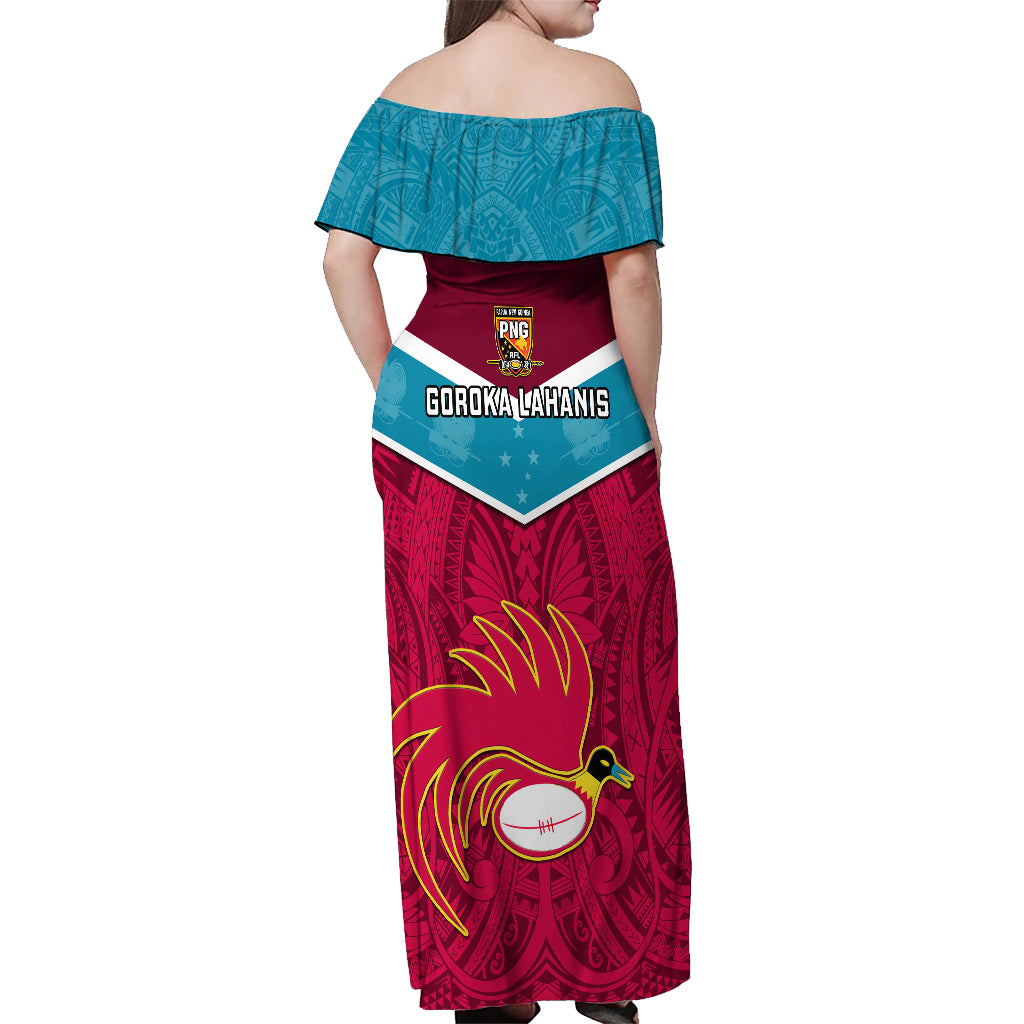 Papua New Guinea Rugby Off Shoulder Maxi Dress Goroka Lahanis PNG Polynesian Pattern - Wonder Print Shop