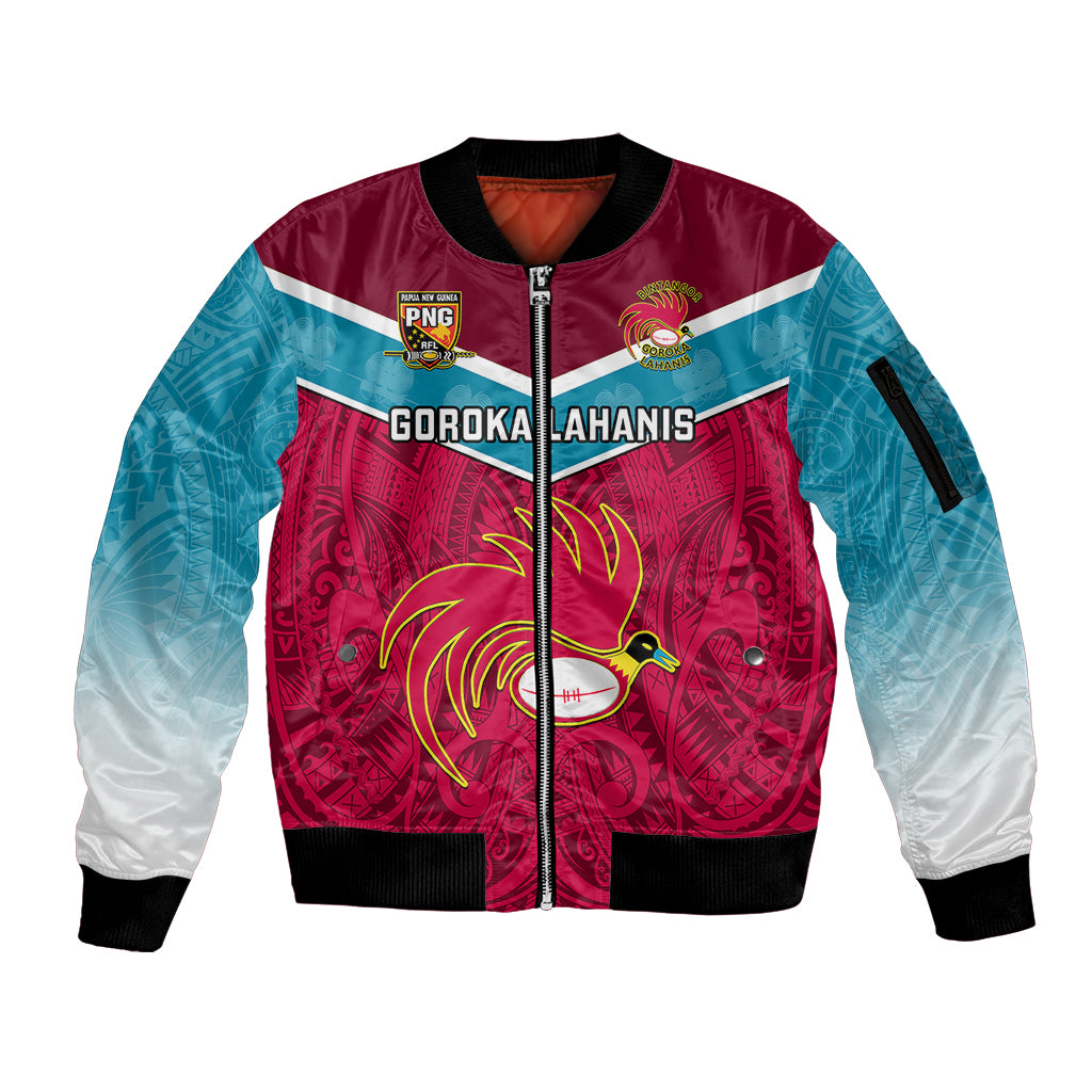 Papua New Guinea Rugby Sleeve Zip Bomber Jacket Goroka Lahanis PNG Polynesian Pattern - Wonder Print Shop