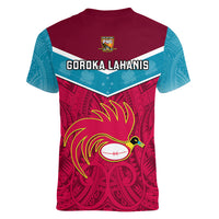 Papua New Guinea Rugby Women V Neck T Shirt Goroka Lahanis PNG Polynesian Pattern - Wonder Print Shop