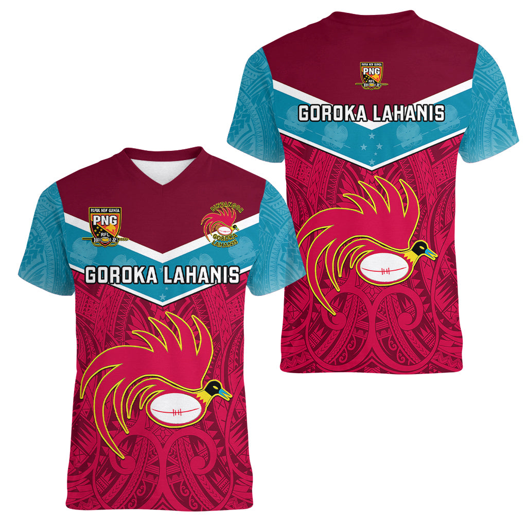 Papua New Guinea Rugby Women V Neck T Shirt Goroka Lahanis PNG Polynesian Pattern - Wonder Print Shop
