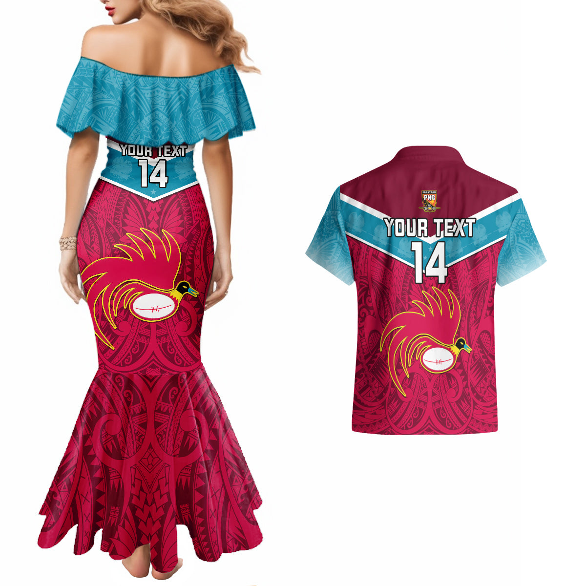 Custom Papua New Guinea Rugby Couples Matching Mermaid Dress And Hawaiian Shirt Goroka Lahanis PNG Polynesian Pattern - Wonder Print Shop