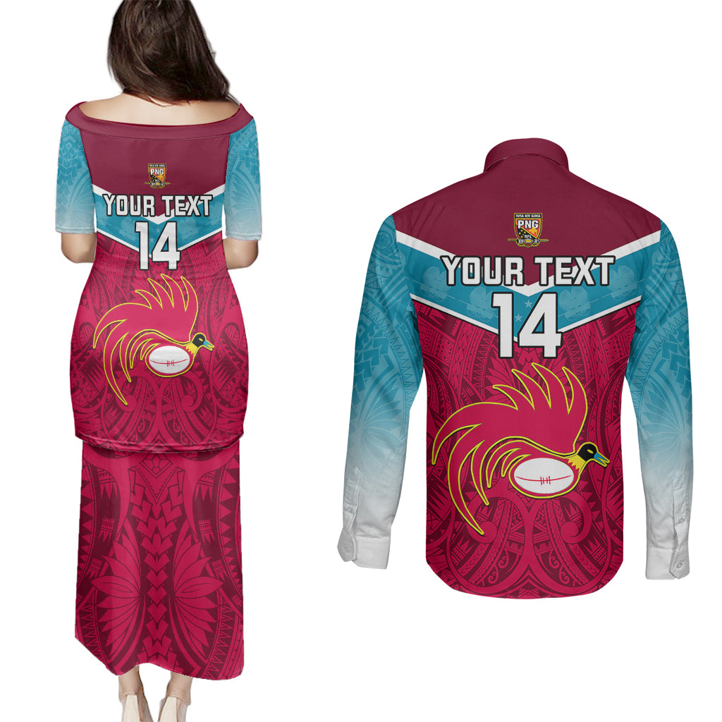 Custom Papua New Guinea Rugby Couples Matching Puletasi Dress and Long Sleeve Button Shirts Goroka Lahanis PNG Polynesian Pattern - Wonder Print Shop