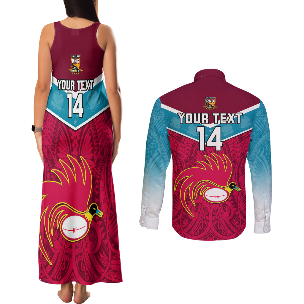 Custom Papua New Guinea Rugby Couples Matching Tank Maxi Dress and Long Sleeve Button Shirts Goroka Lahanis PNG Polynesian Pattern - Wonder Print Shop