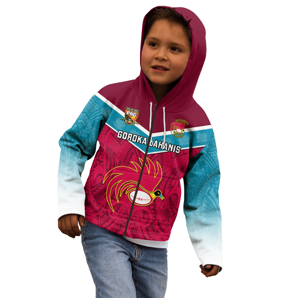 Custom Papua New Guinea Rugby Kid Hoodie Goroka Lahanis PNG Polynesian Pattern - Wonder Print Shop