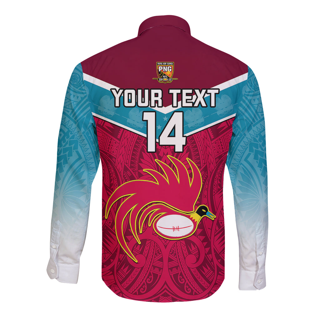 Custom Papua New Guinea Rugby Long Sleeve Button Shirt Goroka Lahanis PNG Polynesian Pattern - Wonder Print Shop