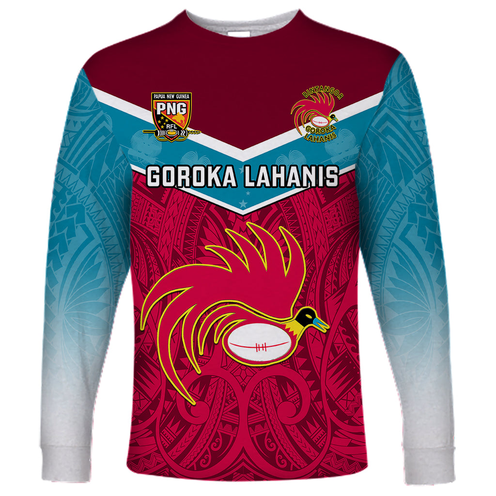 Custom Papua New Guinea Rugby Long Sleeve Shirt Goroka Lahanis PNG Polynesian Pattern - Wonder Print Shop