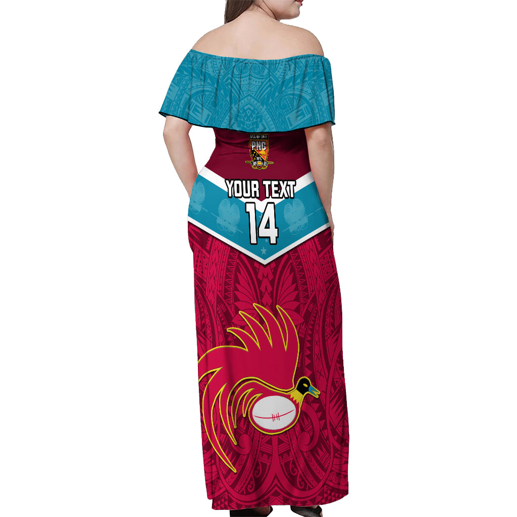 Custom Papua New Guinea Rugby Off Shoulder Maxi Dress Goroka Lahanis PNG Polynesian Pattern - Wonder Print Shop