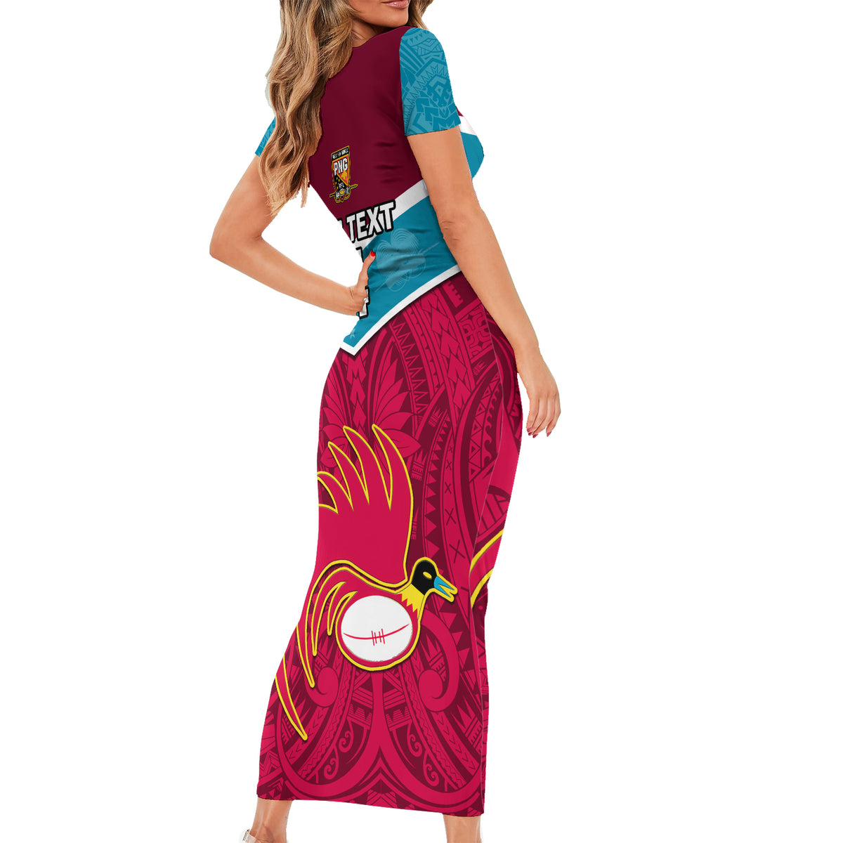 Custom Papua New Guinea Rugby Short Sleeve Bodycon Dress Goroka Lahanis PNG Polynesian Pattern - Wonder Print Shop